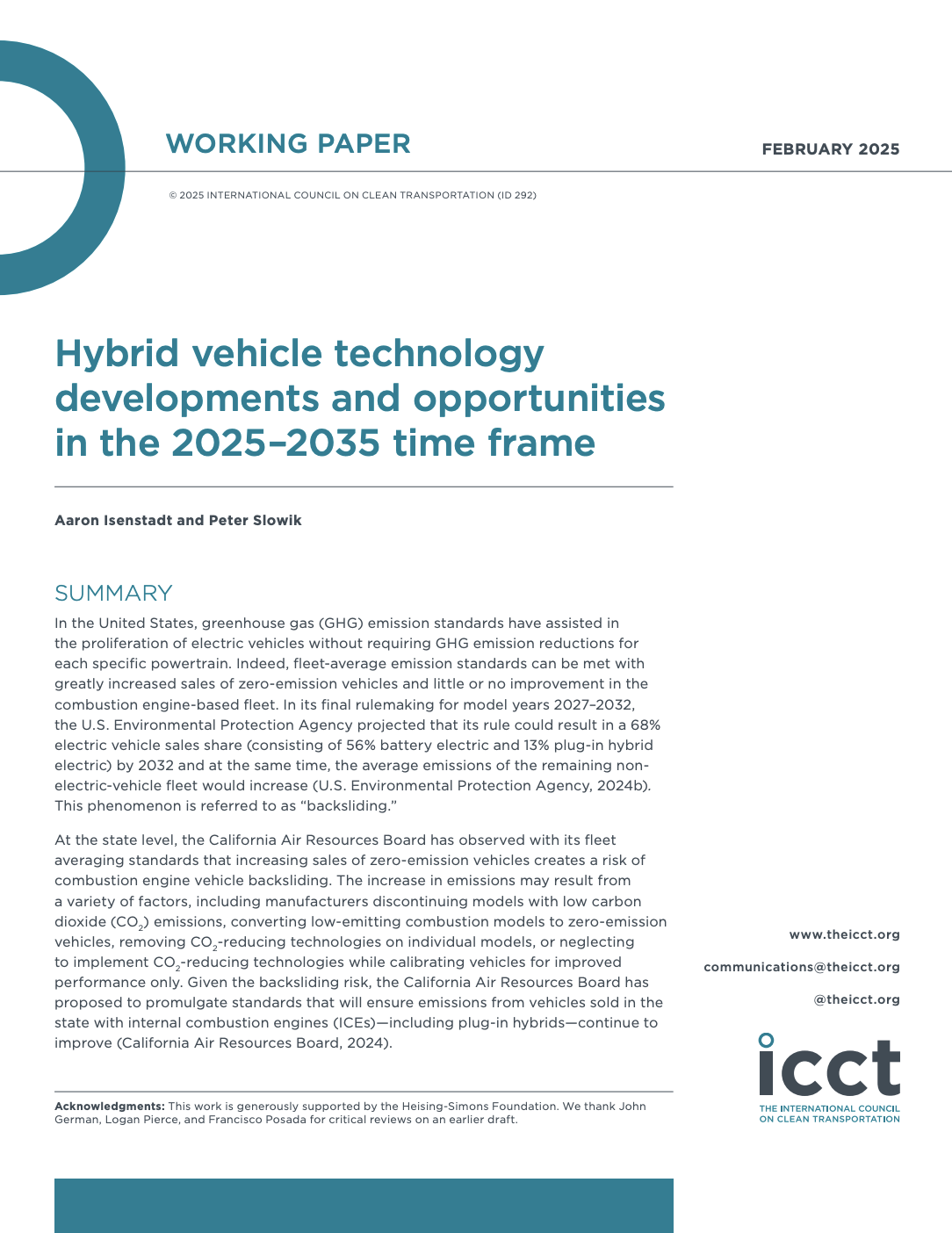 2025–2035年期间混合动力汽车技术的发展与机遇