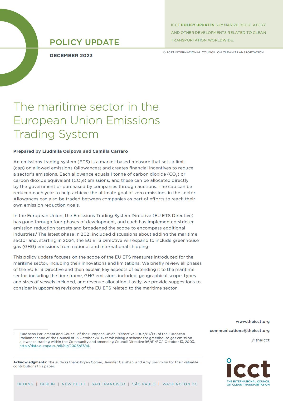 欧盟碳排放交易体系下的航运排放 欧盟碳排放交易体系下的航运排放