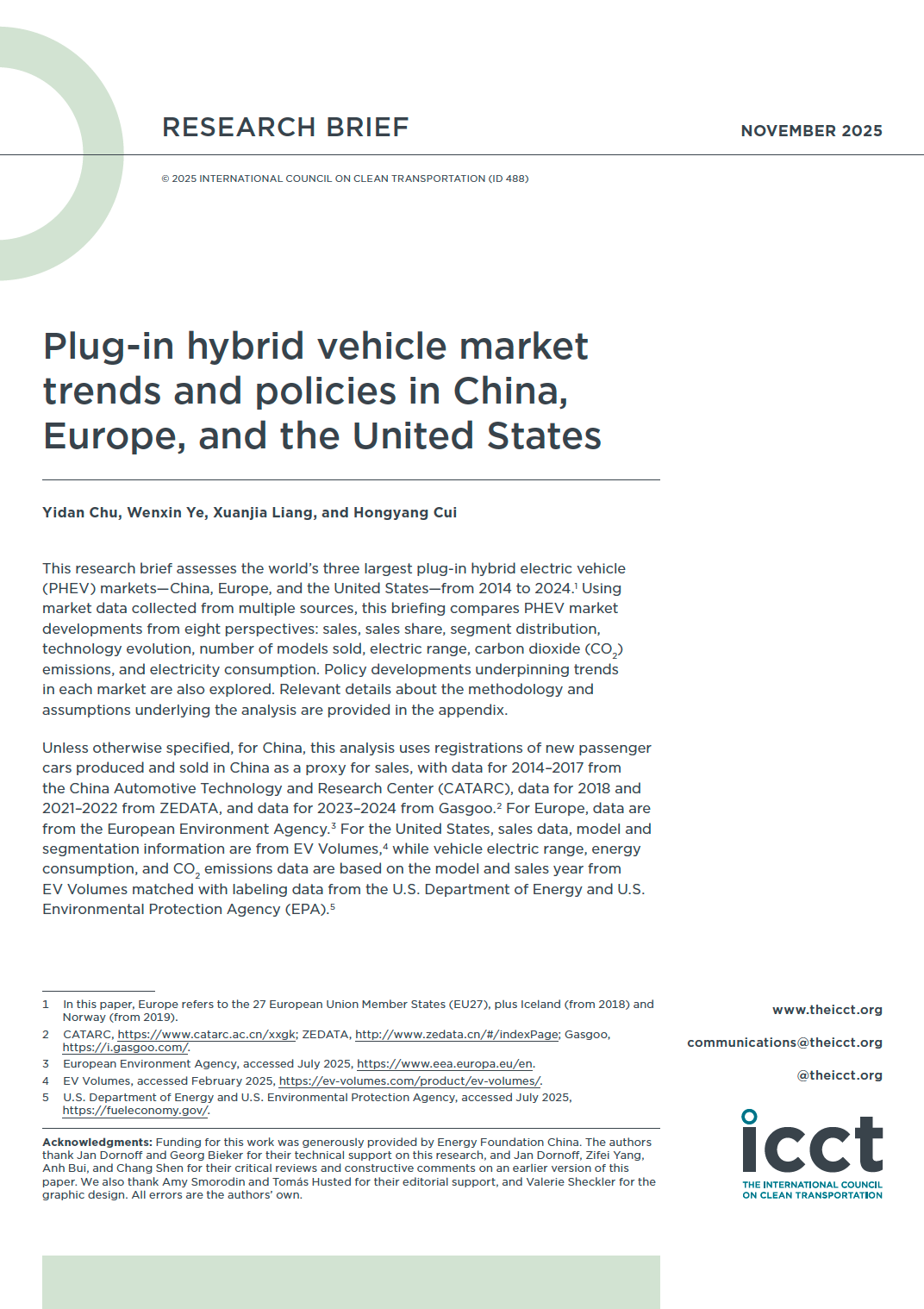 中国、欧洲和美国的插电式混合动力汽车市场趋势与政策