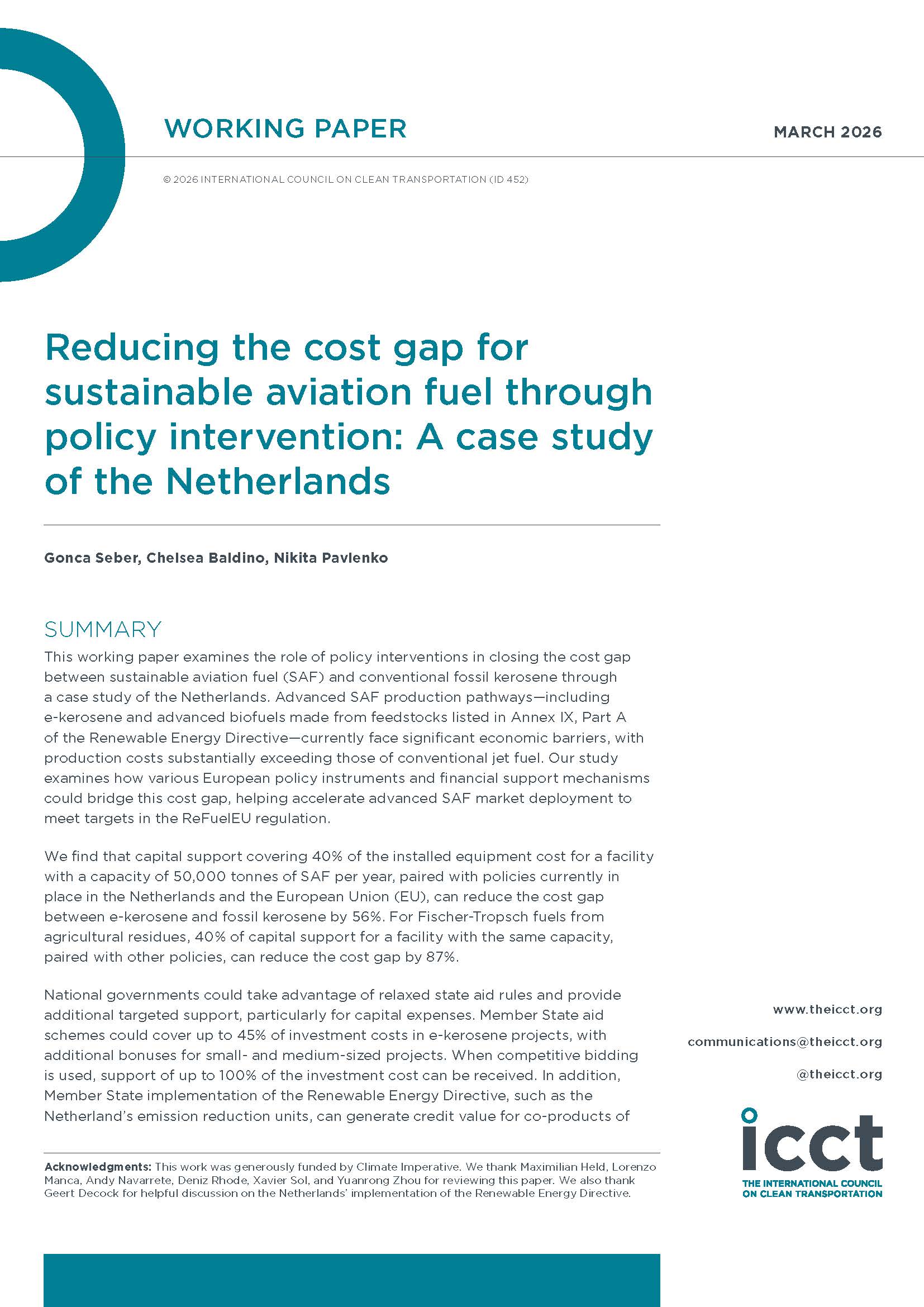 通过政策措施缩小可持续航空燃料成本差距：荷兰案例研究